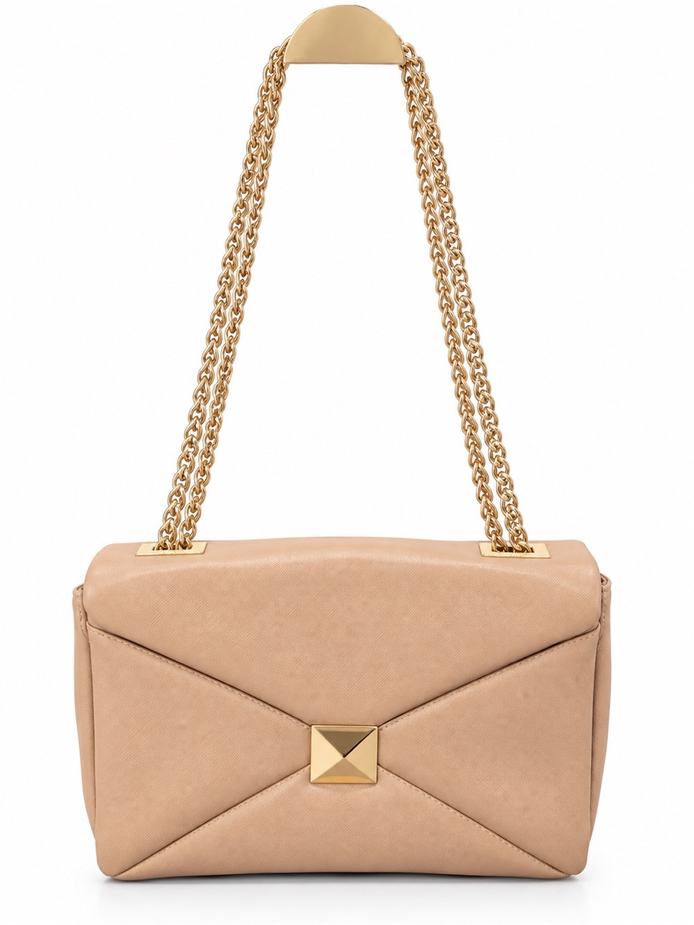 Elegant Beige Chain Shoulder Bag with Gold Hardware